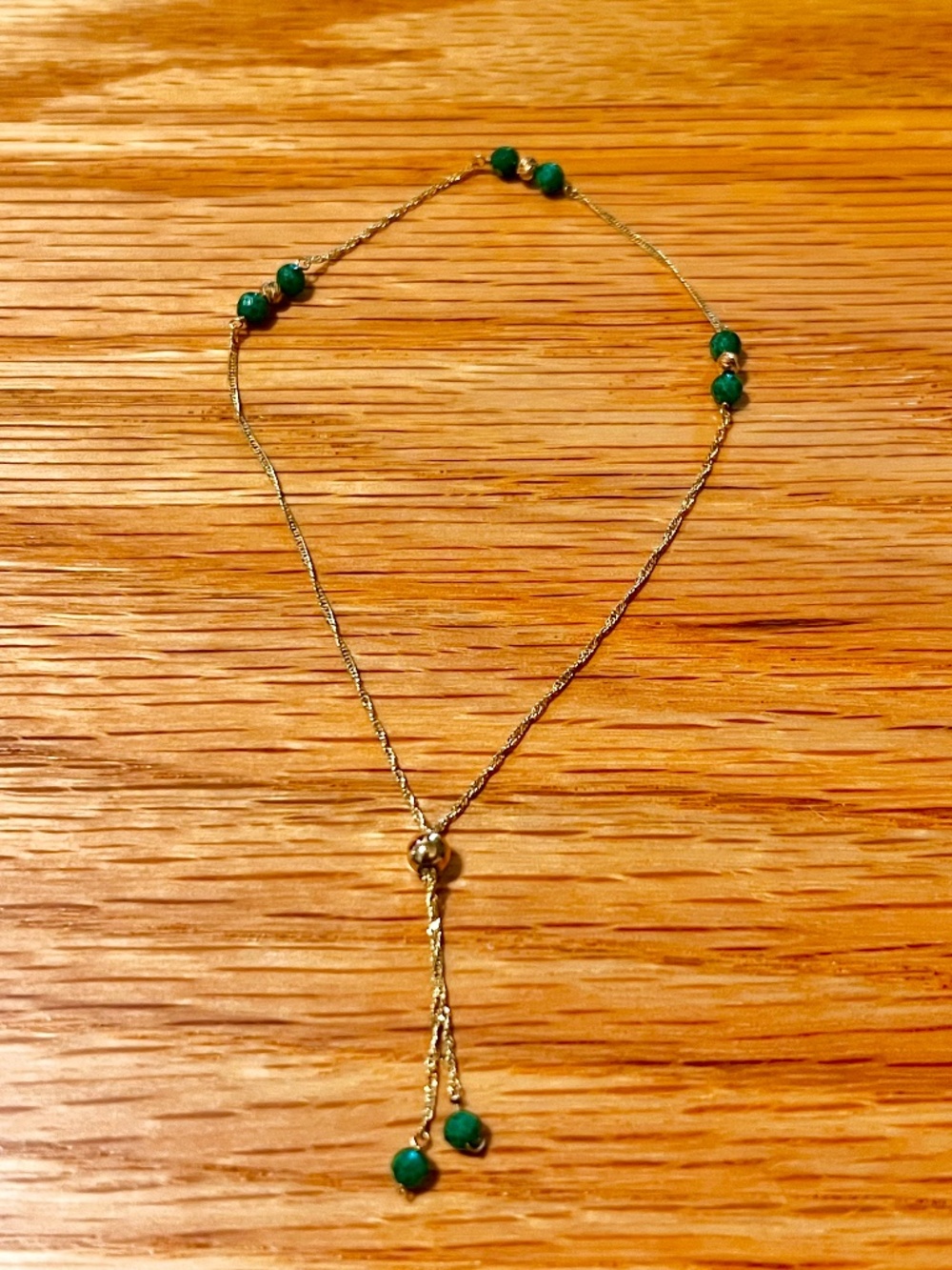 14k Gold and Green Onyx Beaded Adjustable Bracelet